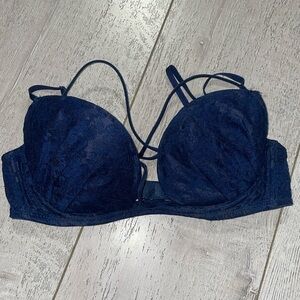 Ravijour 32C blue thick padded lace sexy bra black lable single back clasp